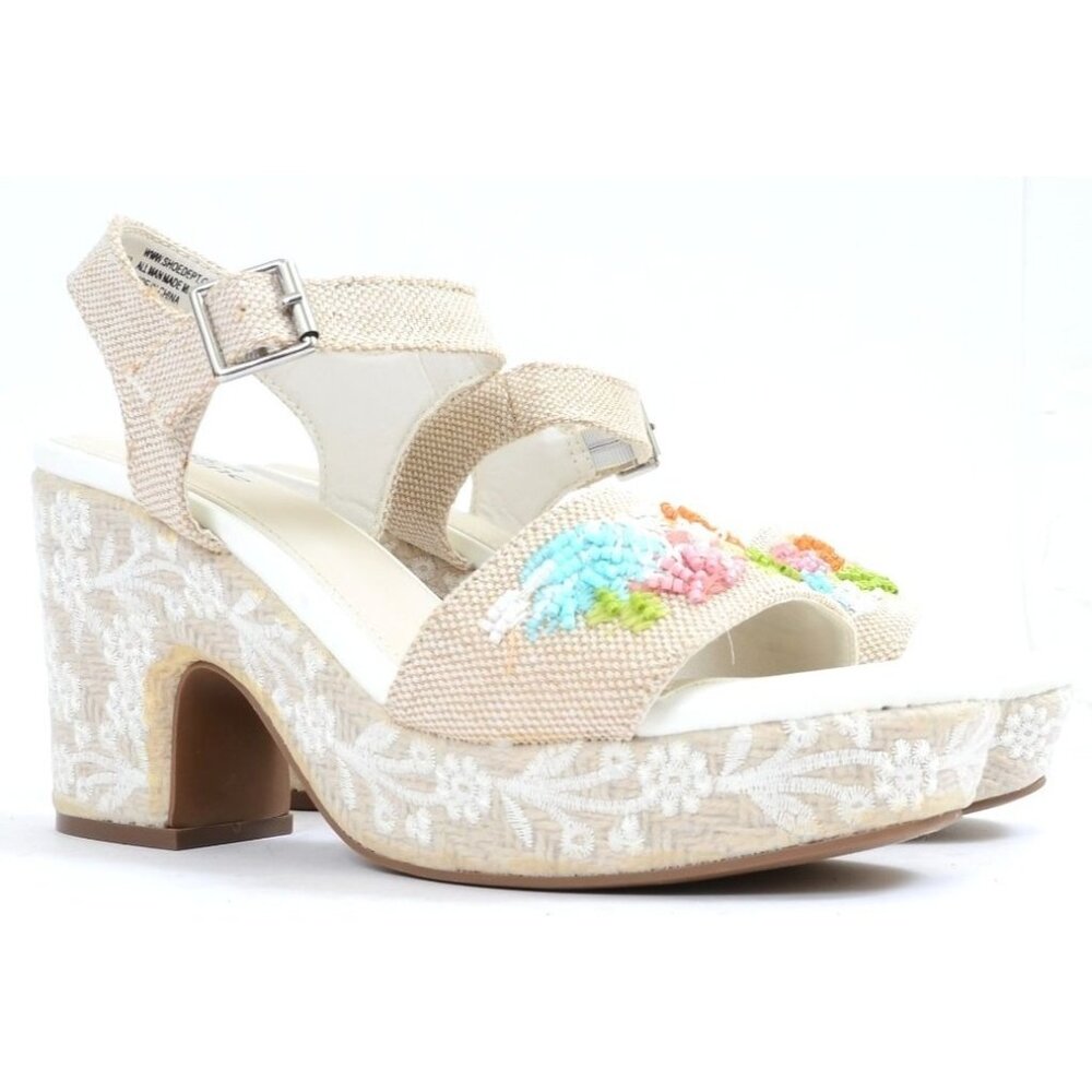 Jessica Cline Magnoalia Womens 9.5 Colorful Beading Block Heel Platform Sandals